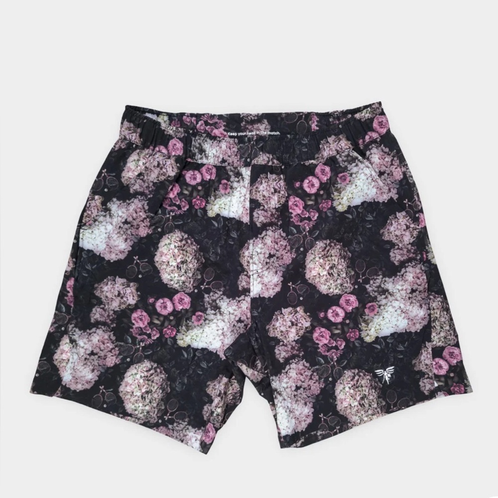 SIGRUN MATCH V03 Tennis Short Black and Pink Floral Men's Shorts Sz L